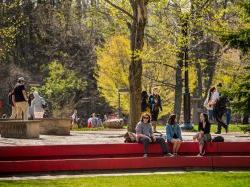 Photo of students hanging out on the main quad